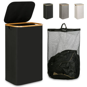iEGrow laundry hamper with lid highlighting 110L capacity for large family laundry.