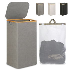 iEGrow laundry hamper with lid for odor control and easy stacking in closets.