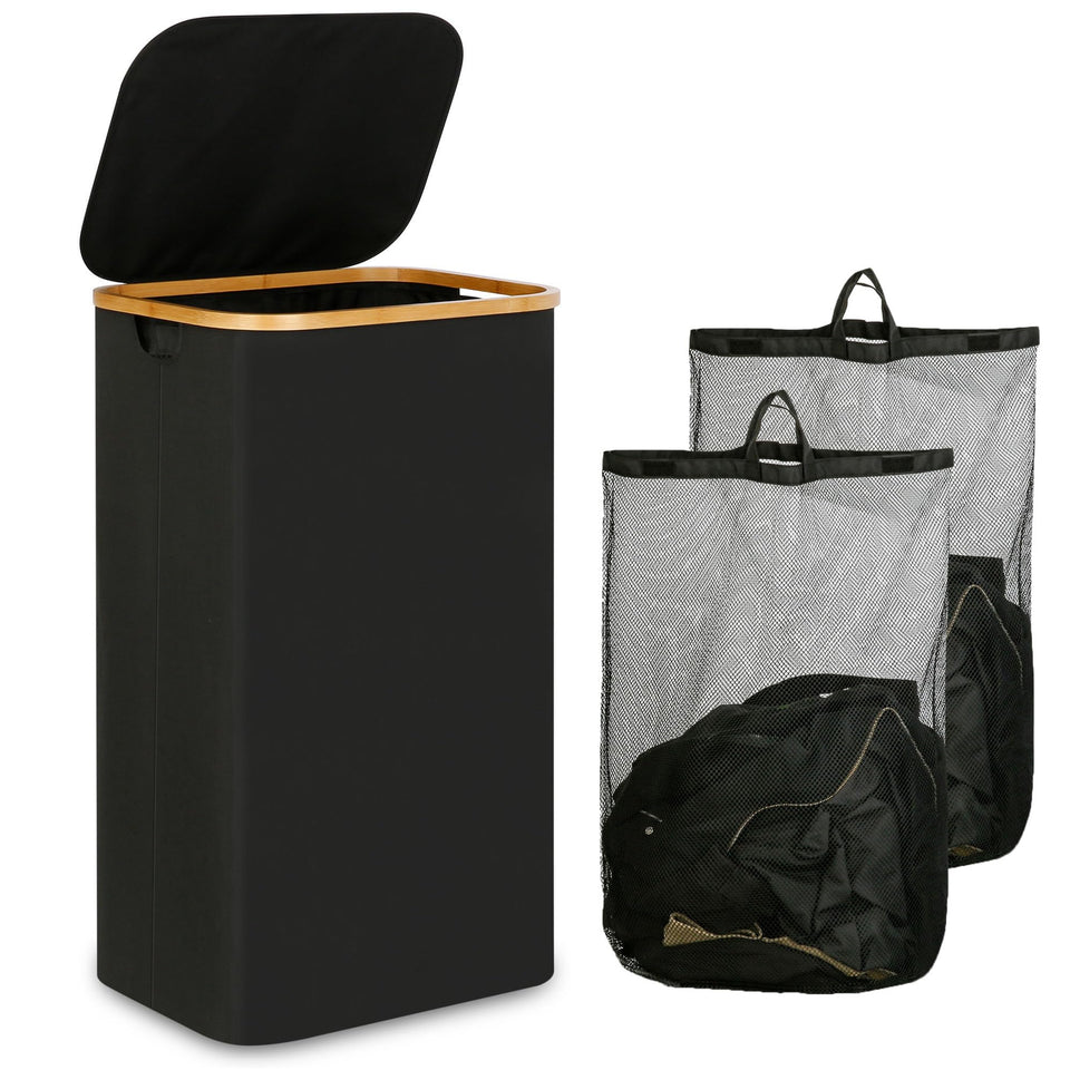 iEGrow laundry hamper with lid showing generous 110L capacity for family laundry