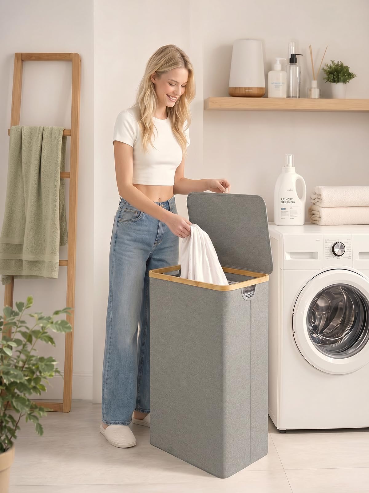 iEGrow laundry hamper waterproof fabric resists wear and spills for daily use.