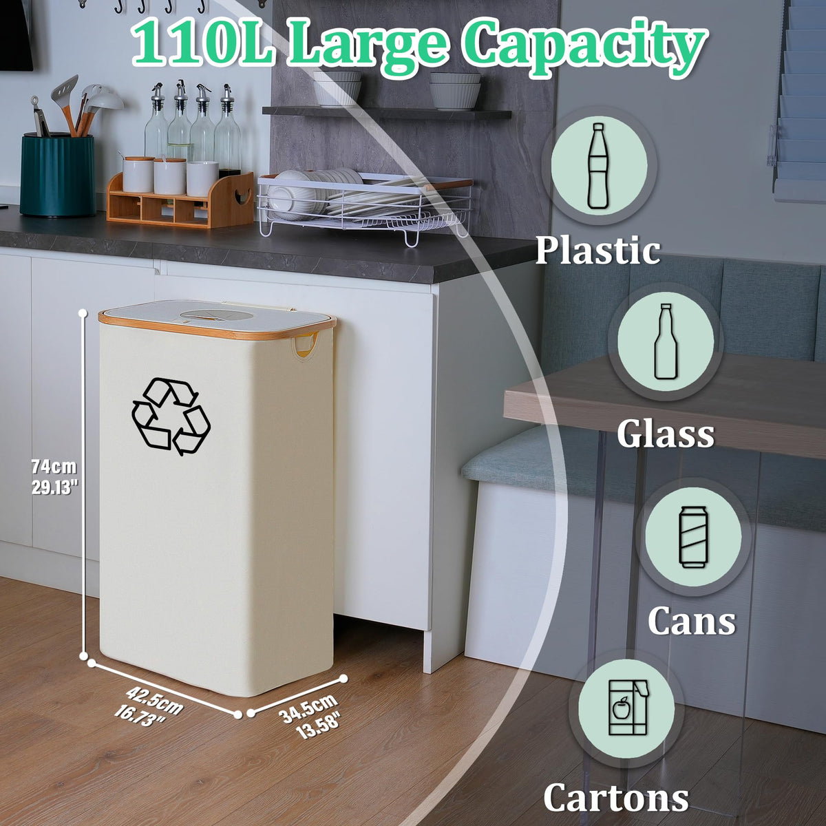 iEGrow recycling bin foldable design with lightweight frame for easy storage when not in use.