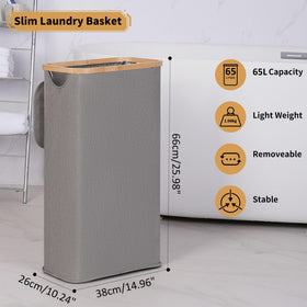 iEGrow slim hamper with bamboo handles supports easy lifting for daily laundry.