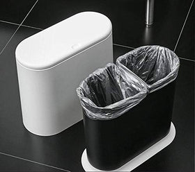 IEEK white trash can with press-top lid, one-handed operation