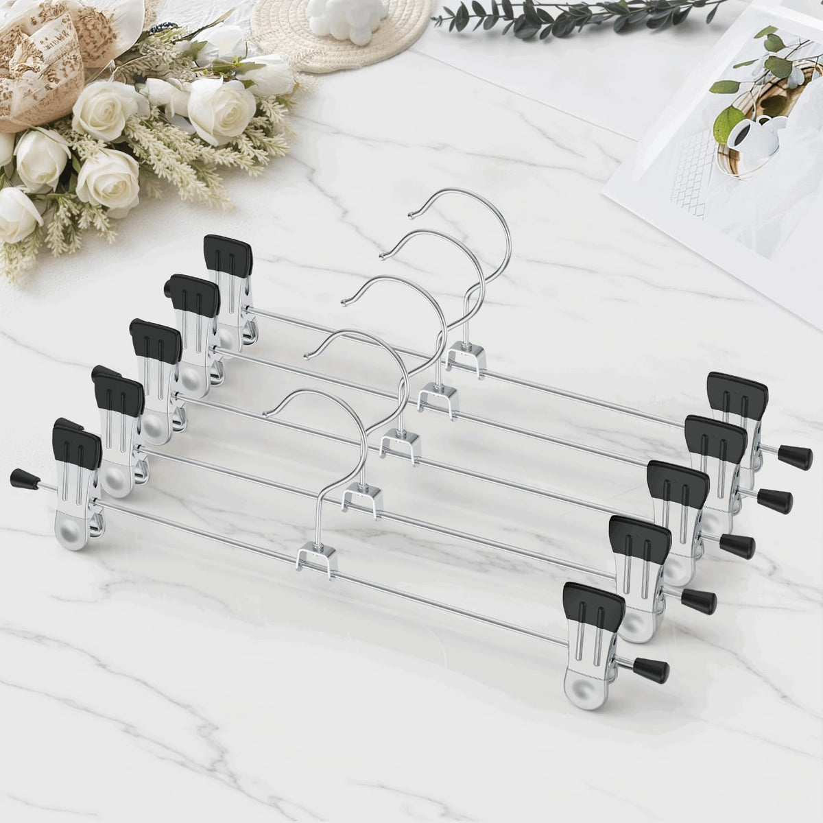 IEOKE black metal hangers blend with wardrobe
