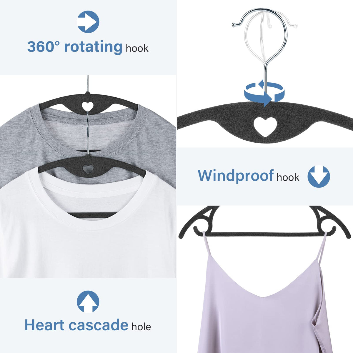 IEOKE Velvet Hangers anti-slip texture protects fabrics from slipping