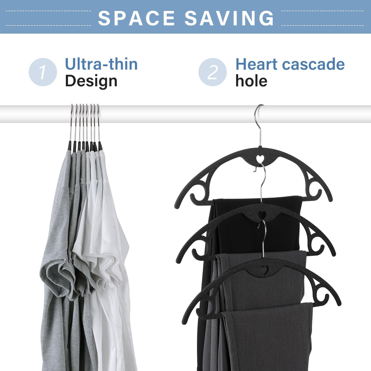 IEOKE Velvet Hangers chrome swivel hooks rotate for easy closet sorting
