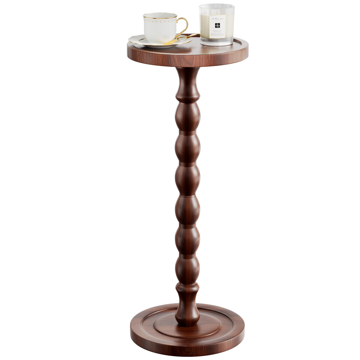 iFaveorr solid wood drink table in dark walnut with compact round top