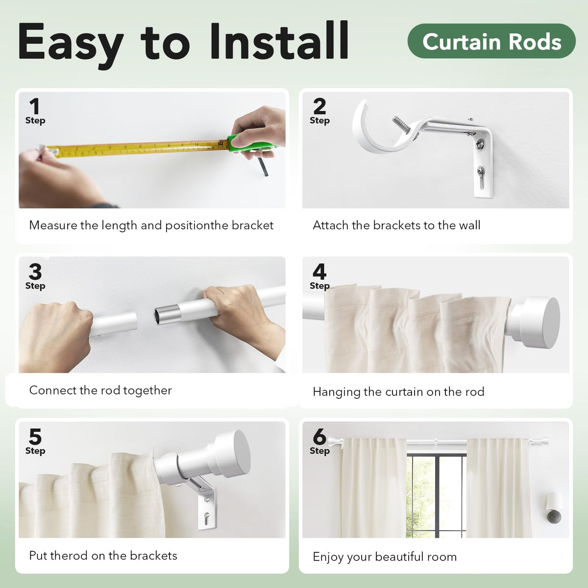 IFELS curtain rod shown with multiple curtain types like sheer and blackout