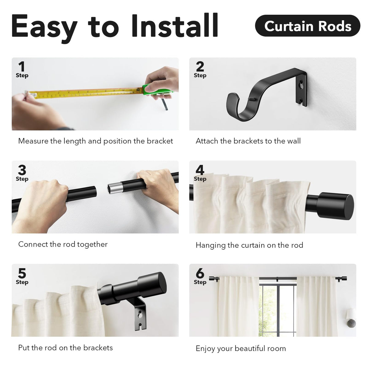 IFELS curtain rod in contemporary living room setup for clean, timeless decor