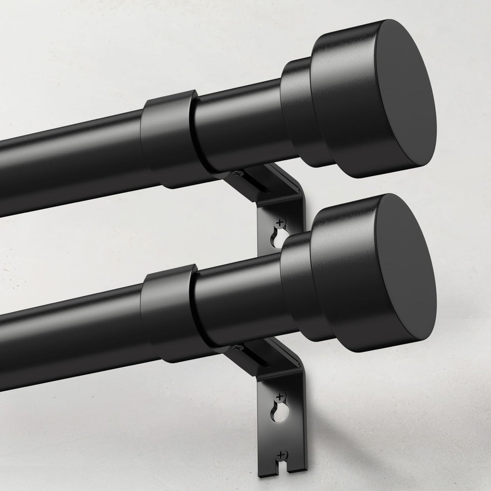 IFELS heavy-duty curtain rod 2-pack in matte black, sturdy support for thick curtains.