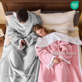 IFNOW Sherpa wearable blanket with sleeves back view, full-body coverage for cozy evenings