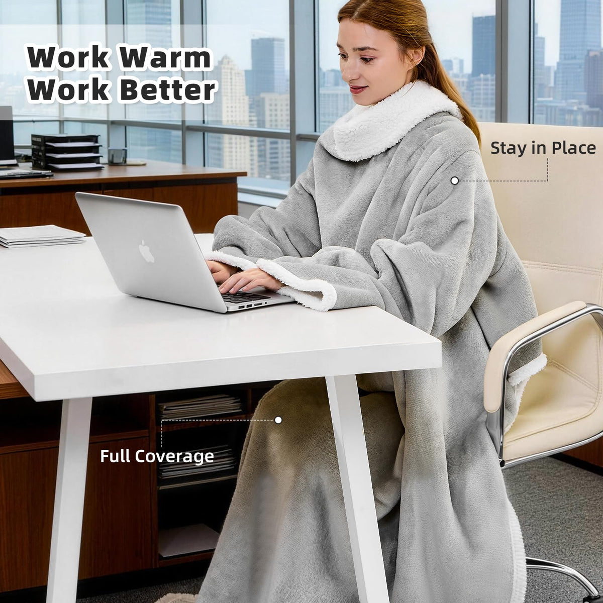 IFNOW Sherpa wearable blanket with sleeves care instructions tag visible, easy upkeep
