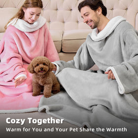 IFNOW Sherpa wearable blanket with sleeves on sofa, effortless warmth during downtime