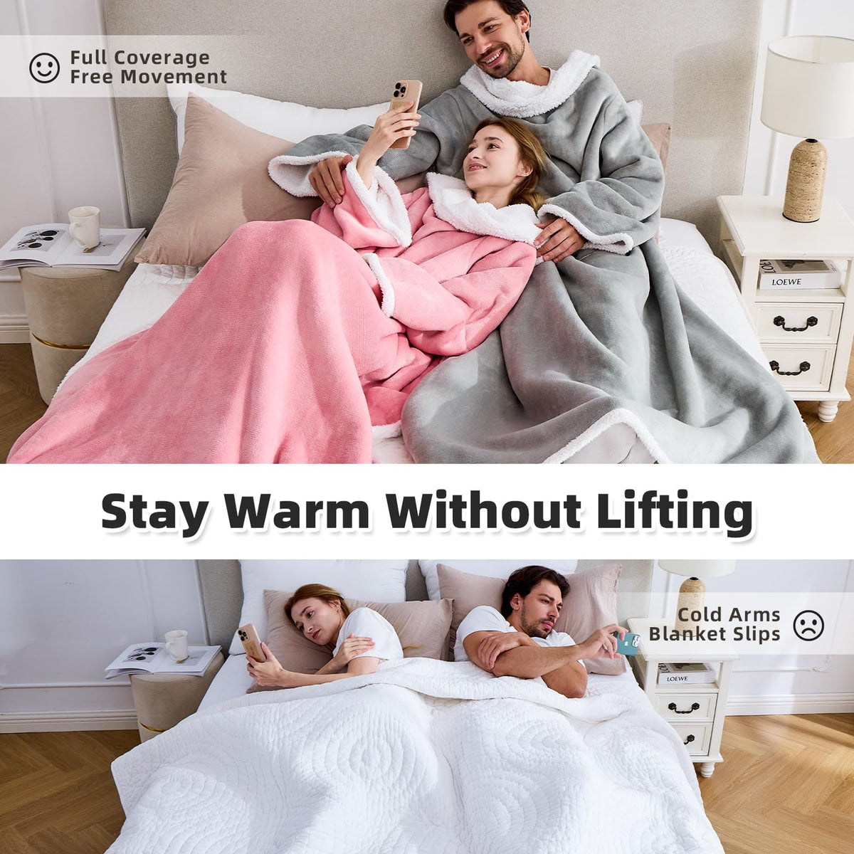 IFNOW Sherpa wearable blanket with sleeves during travel, compact warmth on the go