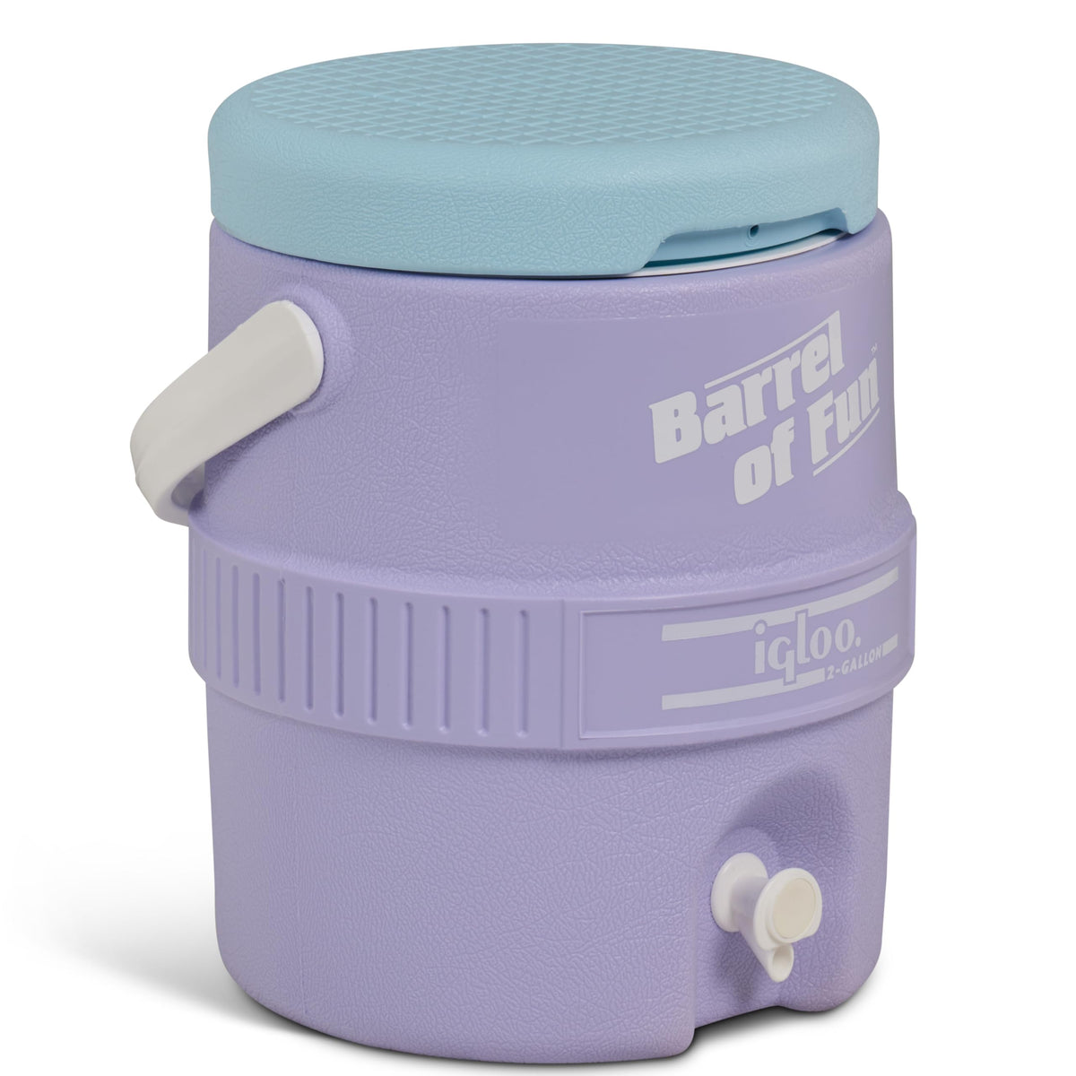 Igloo 2-Gallon Retro Water Jug Lilac Breeze front view shows cooling capacity