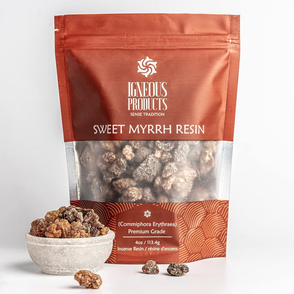 Igneous Products Myrrh Resin packaging for premium incense and ambiance