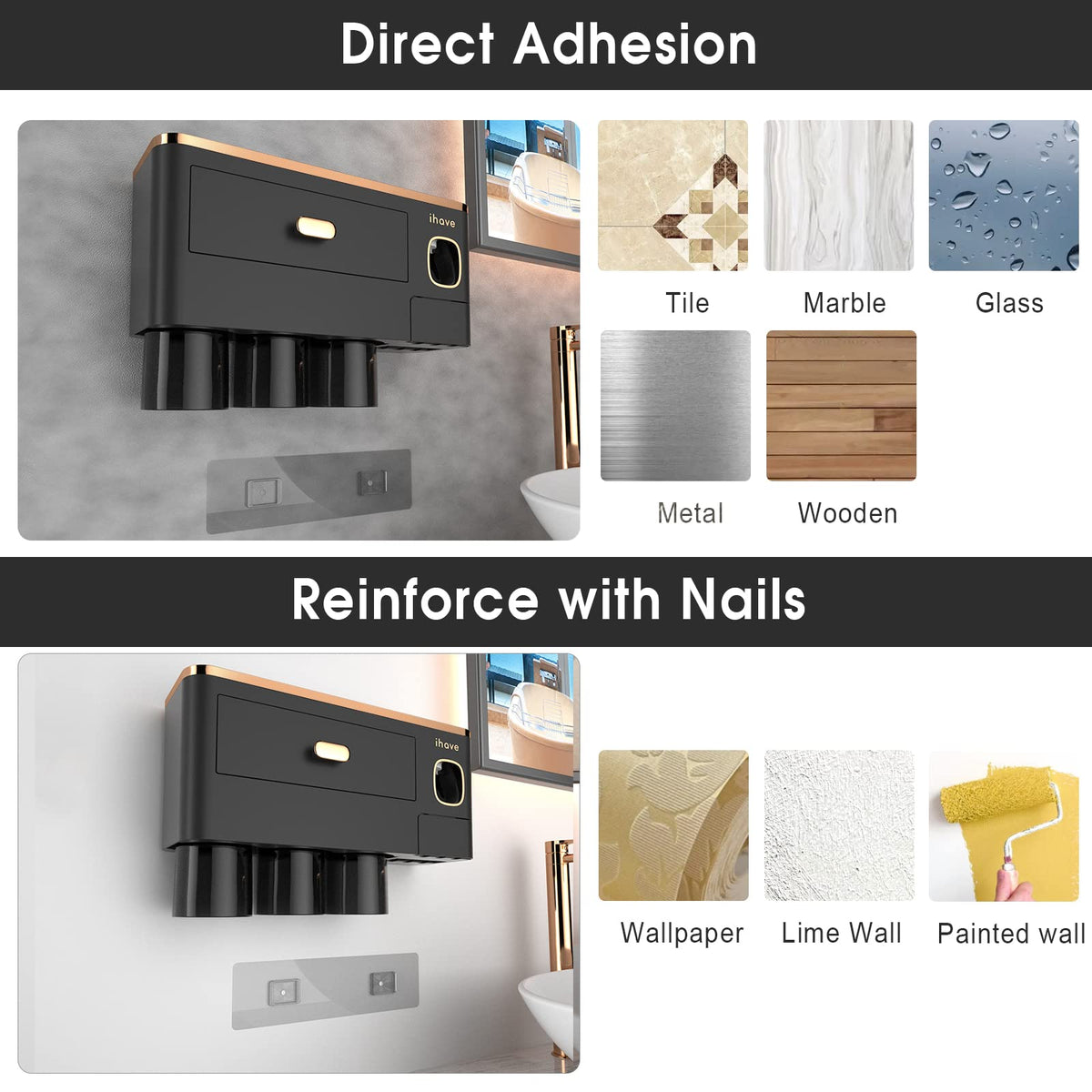 iHave durable ABS construction is waterproof and rust-resistant for humid bathroom environments.