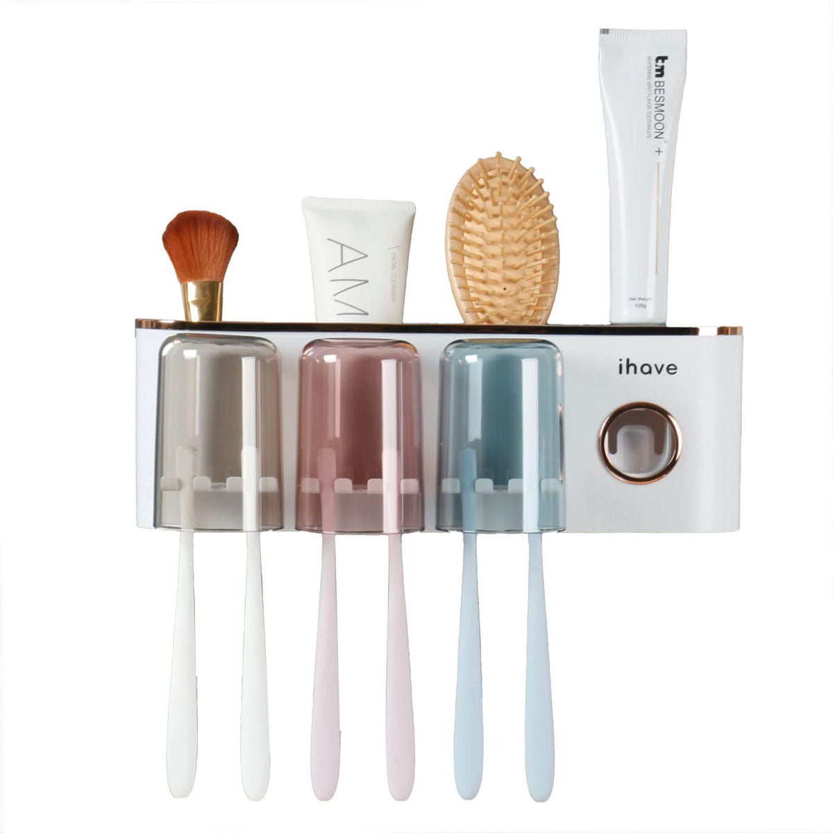 iHave compact bathroom accessories rack for toothpaste, razors, and grooming tools.