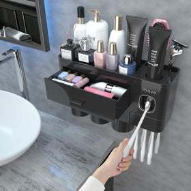 iHave toothbrush holder wall-mounted tray keeps brushes and cosmetics organized