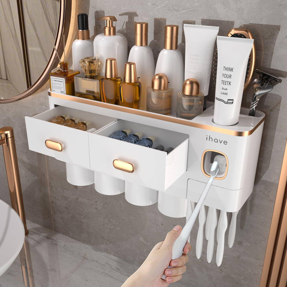 iHave toothbrush holder wall-mounted keeps toothbrushes neatly stored and accessible.