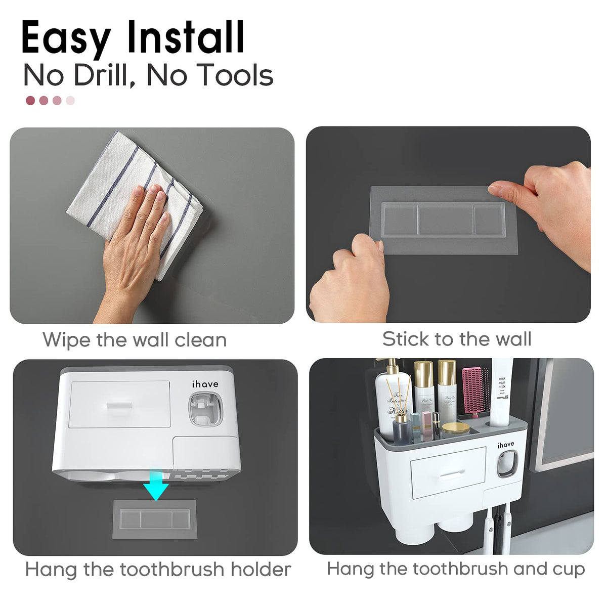 iHave magnetic cups for mouthwash provide dust protection and easy access.