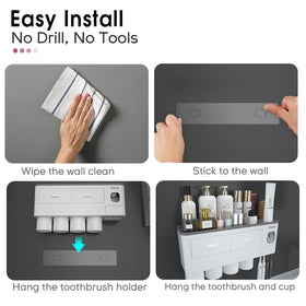 iHave no-drill installation uses a non-marking adhesive strip for wall mounting.