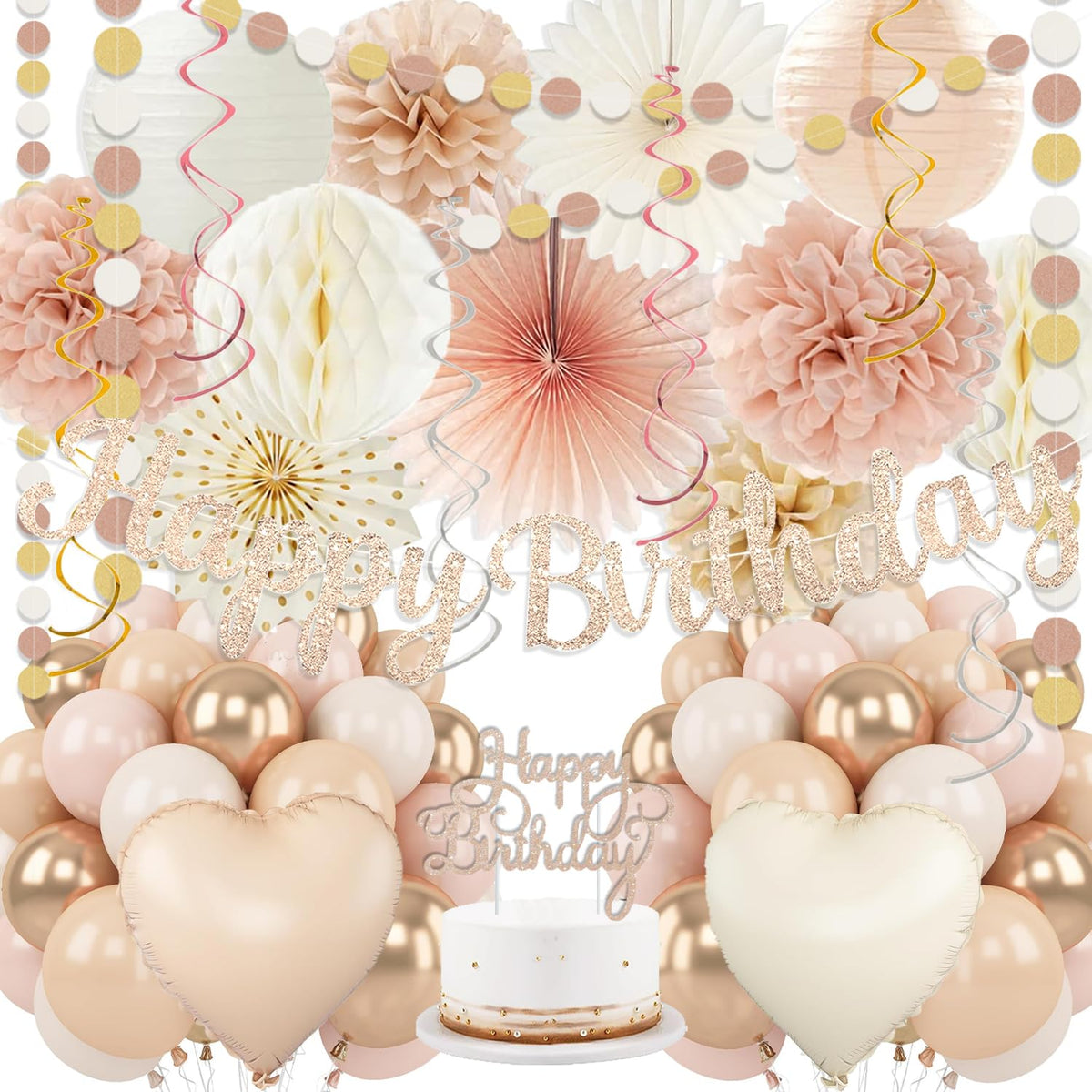 IHEPYQ champagne-gold-beige banner for chic birthday decor