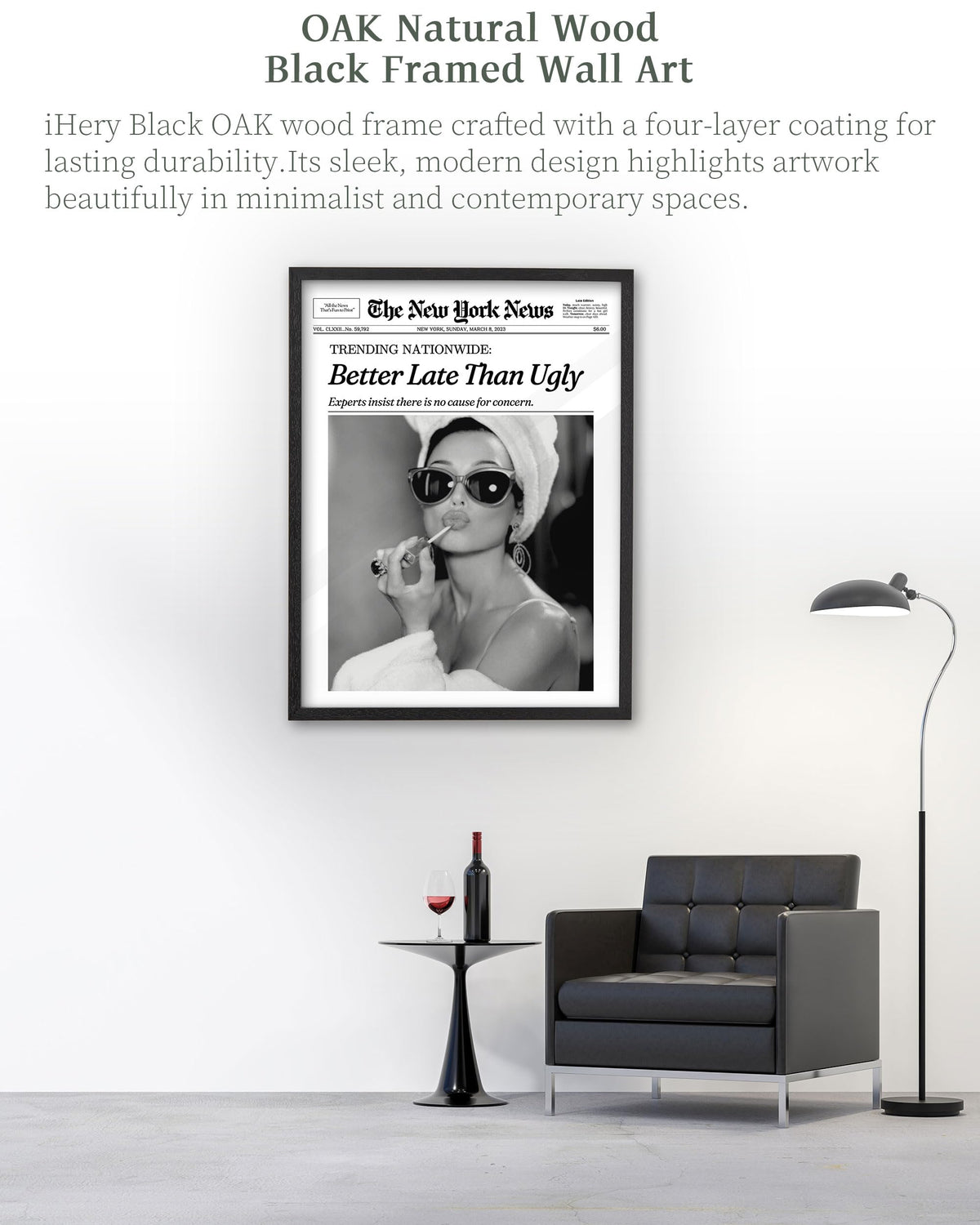 iHery black frame canvas art suited for bathrooms and dorm spaces