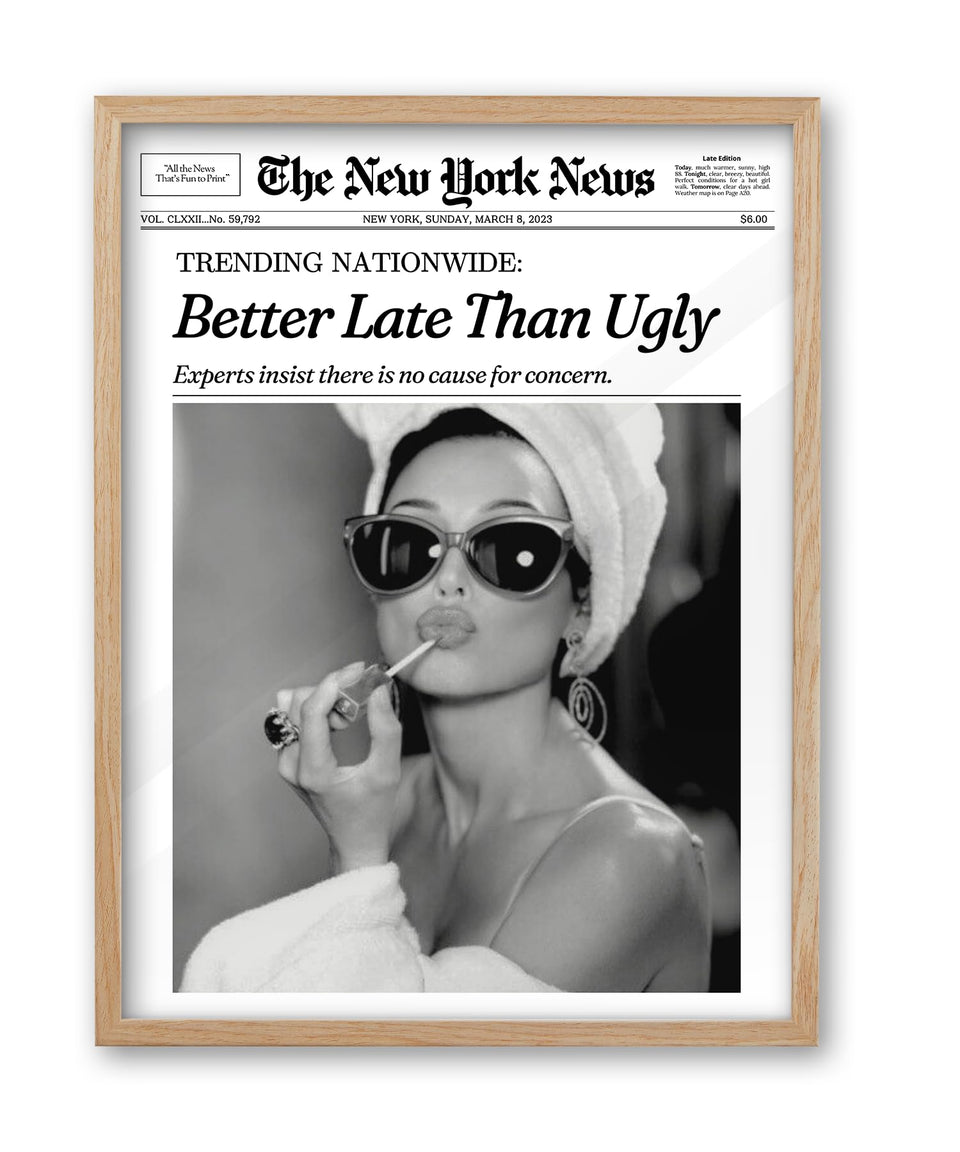 iHery Audrey Hepburn framed print with vintage newspaper headline adds elegant focal point to any room.