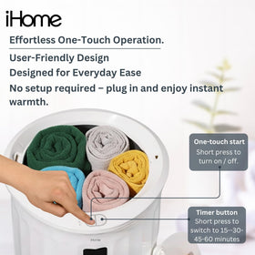 iHome Luxury 20L towel warmer adjustable temperature and four timer options