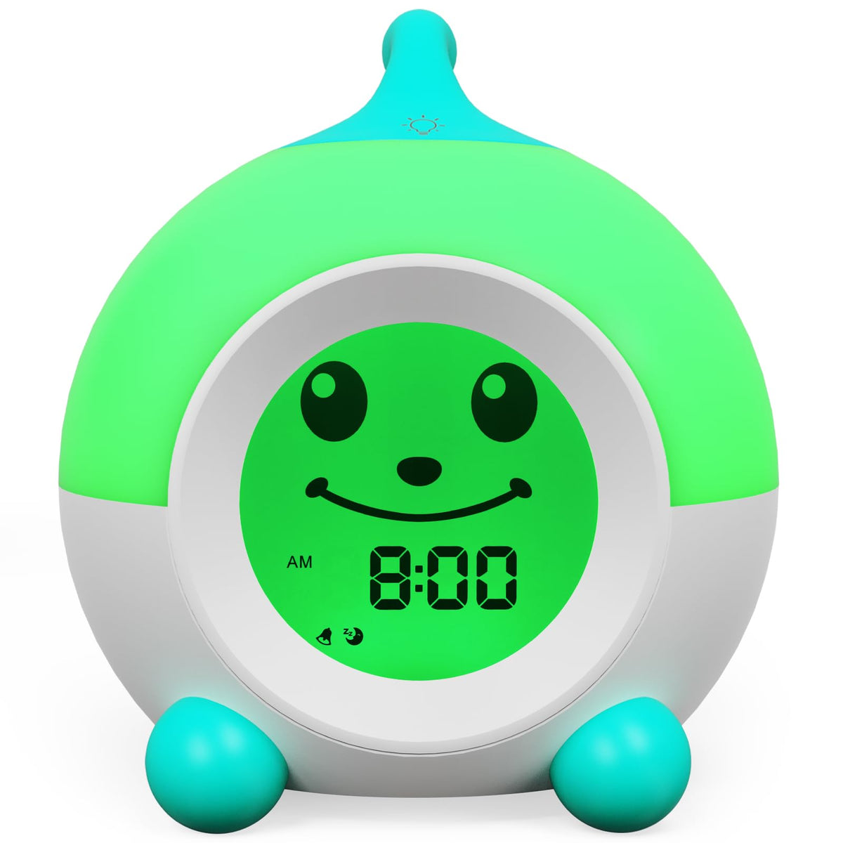 iHoo Ok to Wake alarm clock front view showing kid-friendly design for easy time cues