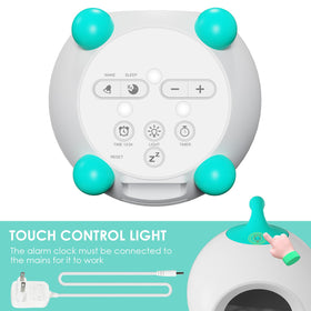 iHoo Ok to Wake alarm clock snooze button close up for quick wake-up adjustments