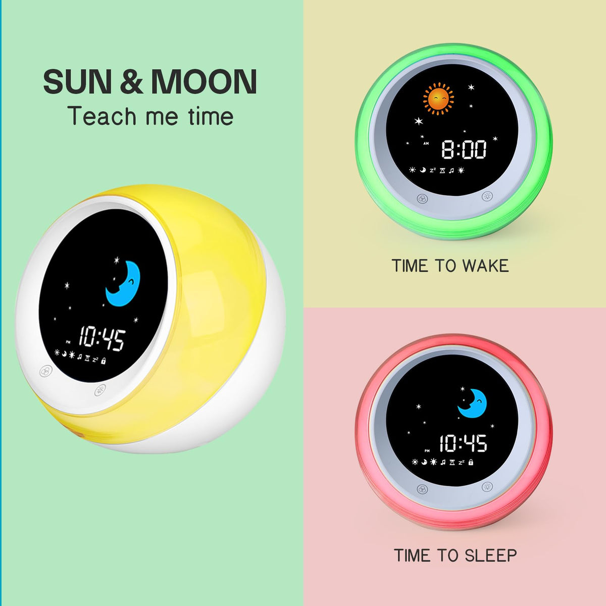 iHoo ok to wake clock shows green wake signal for easy morning routine