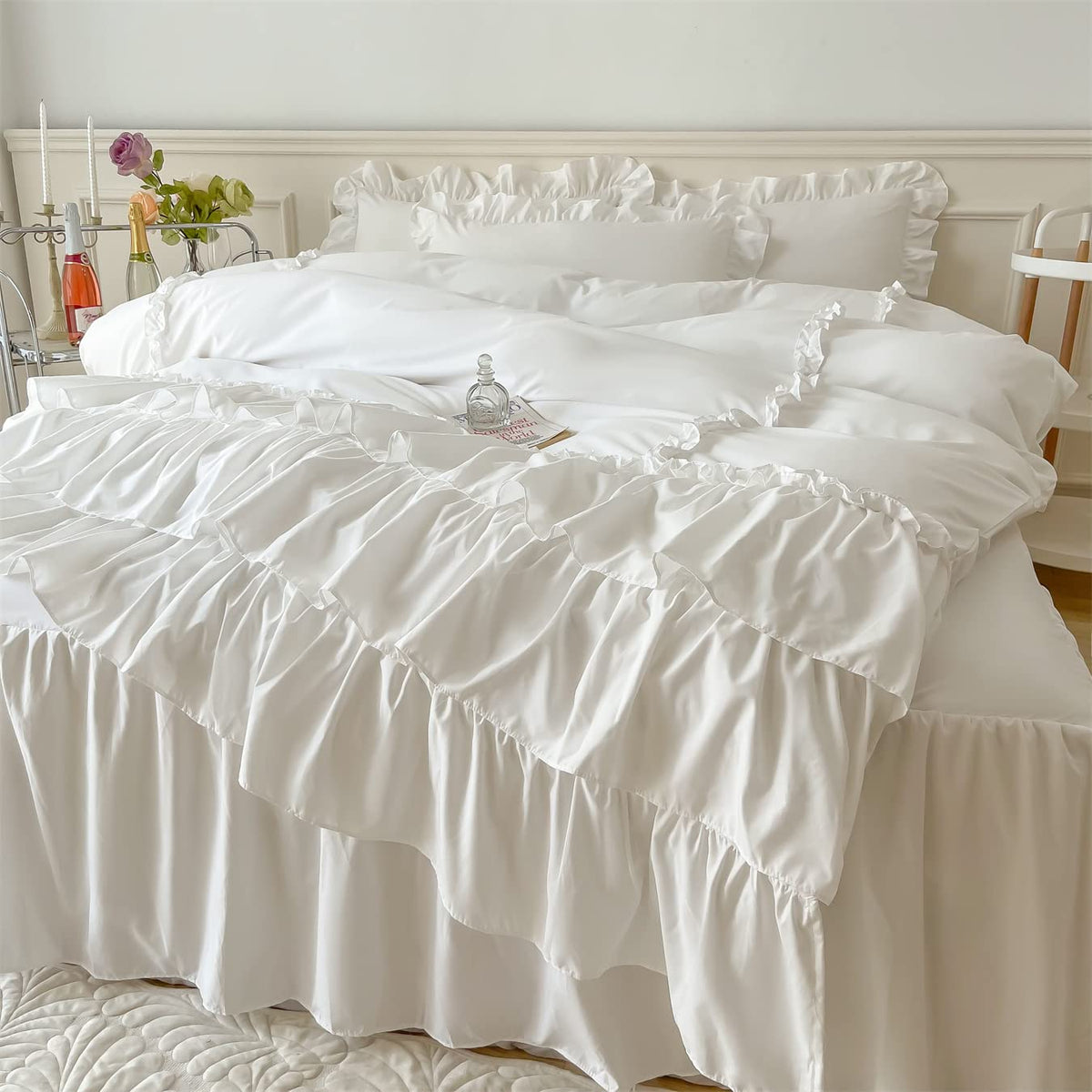 IHOUSTRIY ruffle pillow shams queen set front view for farmhouse charm