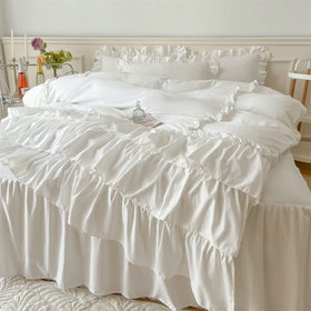 IHOUSTRIY ruffle pillow shams queen set front view for farmhouse charm