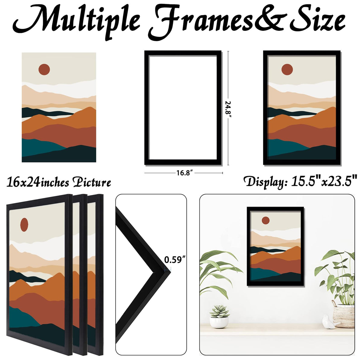 ijuerybai Black 16x24 picture frame set back view with spring-back design.