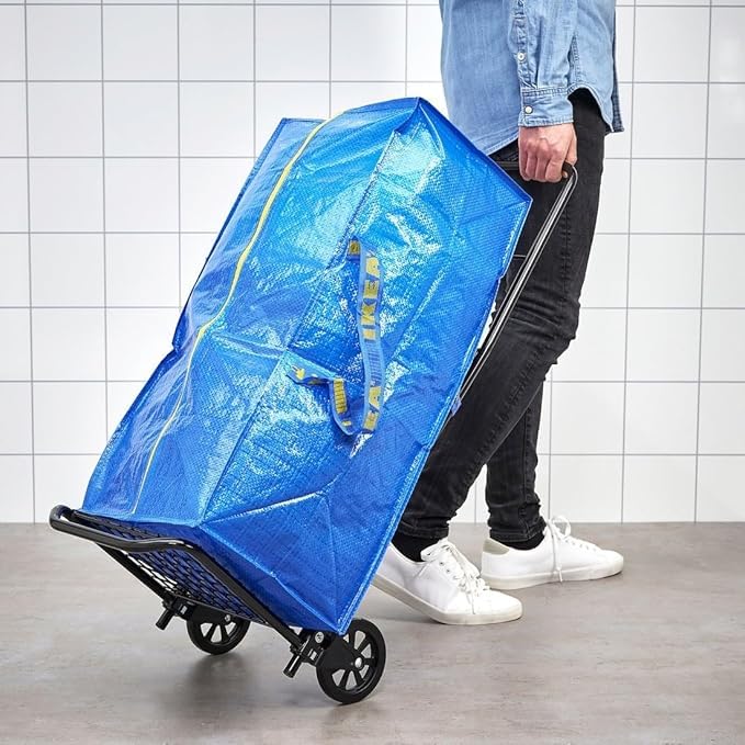 IKEA Frakta blue bag 4-pack close-up zipper and material durability.