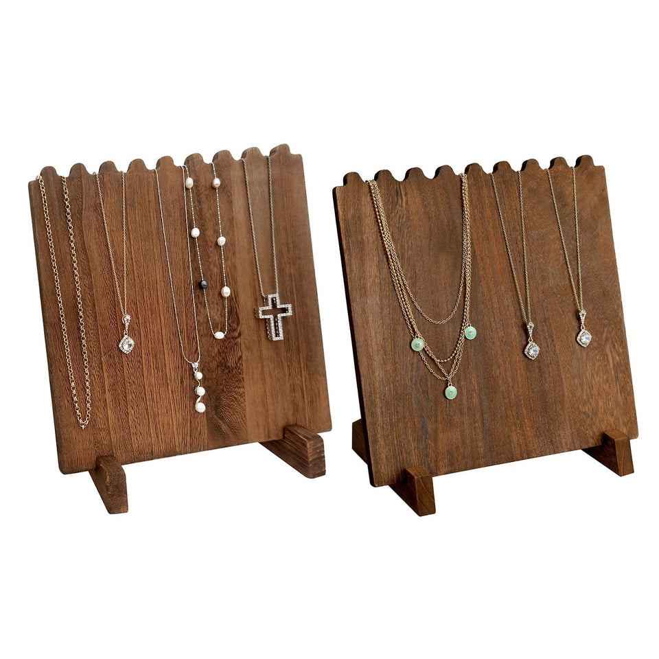 Ikee Design wood necklace display stand set showing eight necklaces in a clean, organized display.