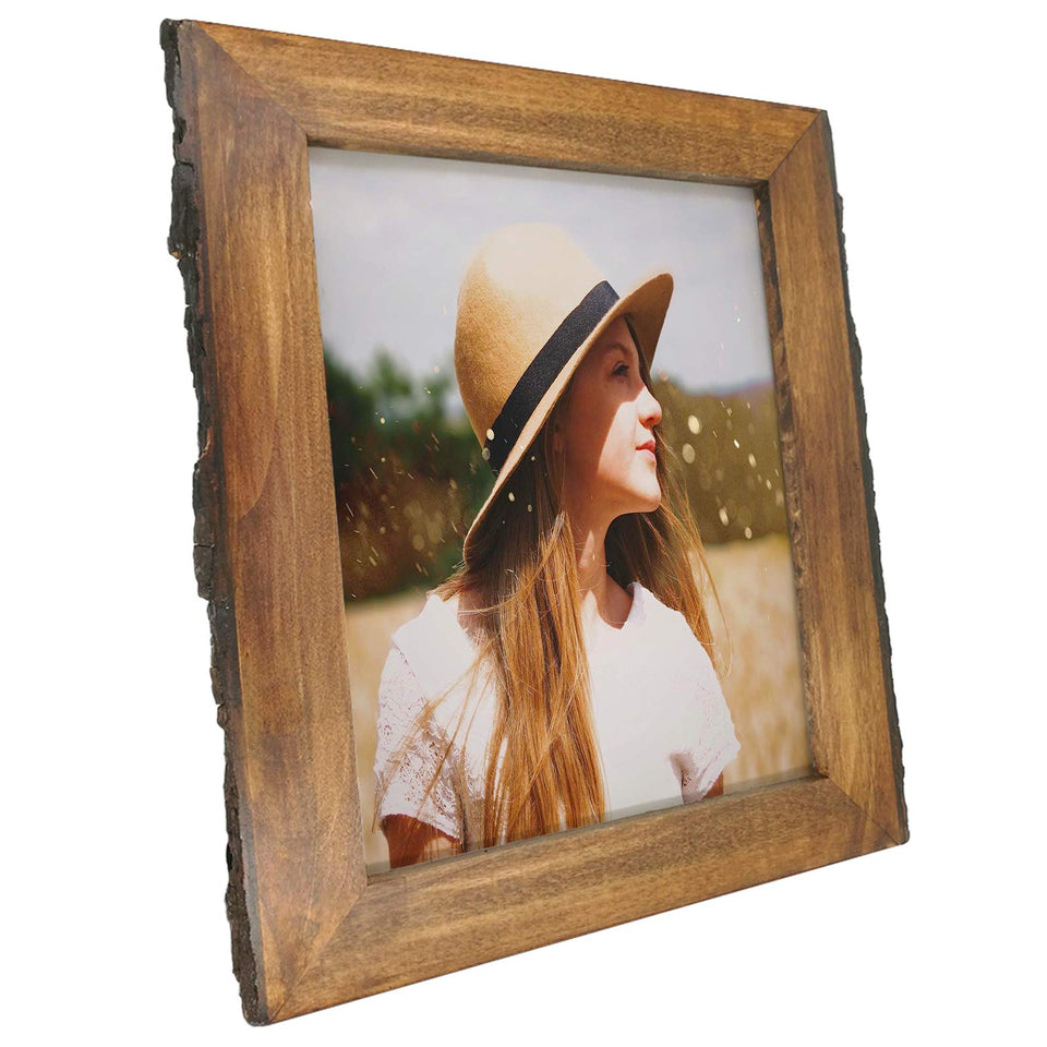 IKEREE bark-edges frame in rustic wood for warm home decor.