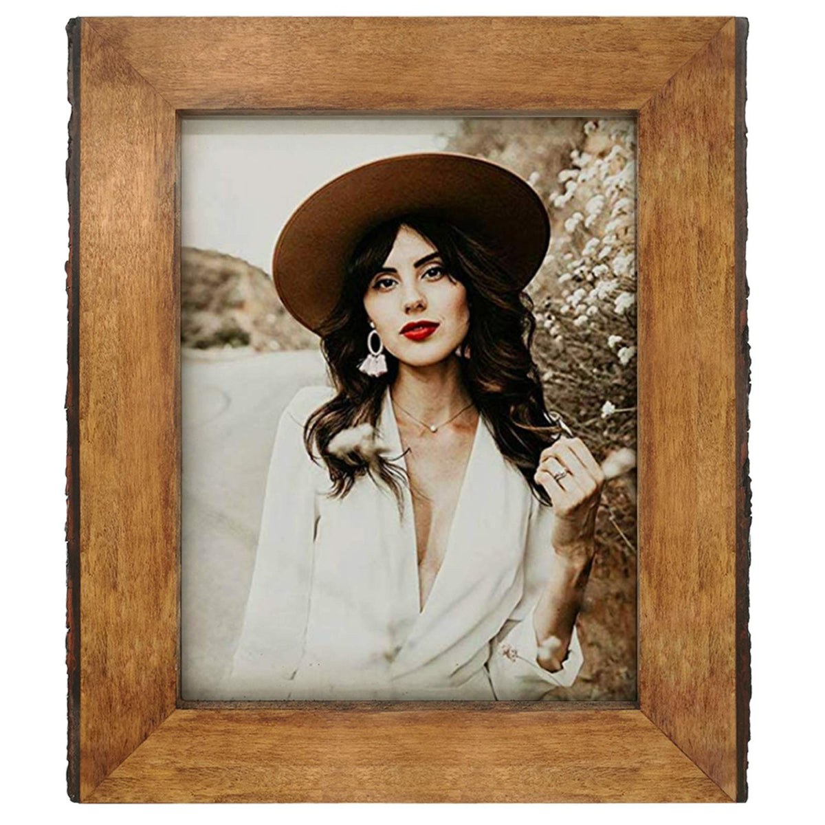 IKEREE natural brown solid wood frame with rustic charm.