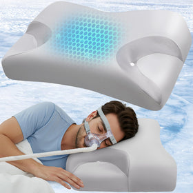 IKSTAR cooling CPAP pillow side view shows tubing-friendly design for reduced leaks