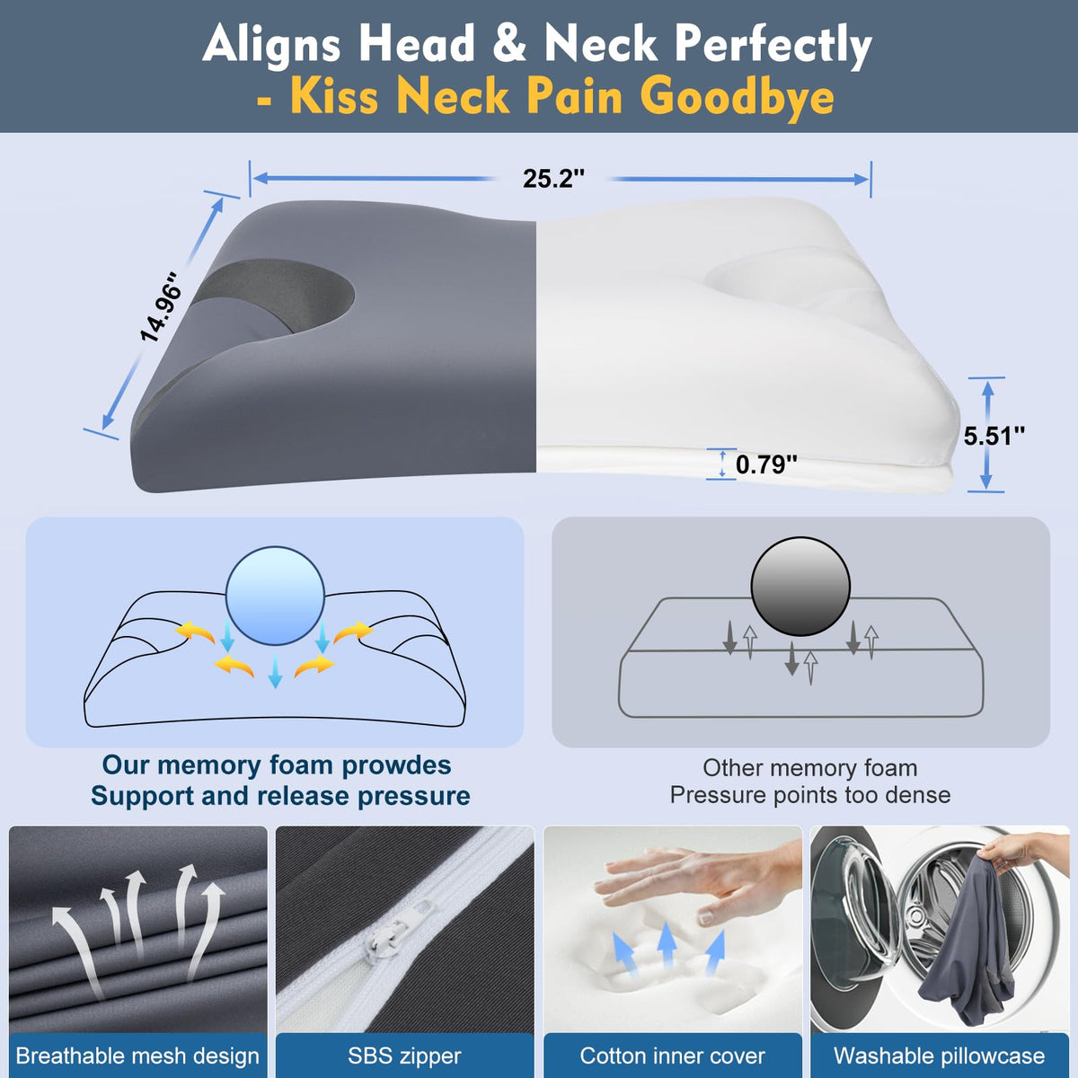 IKSTAR removable washable cover for easy care and longer pillow life