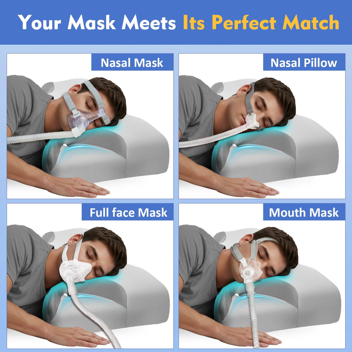 IKSTAR CPAP pillow with tubing indents improves mask fit and stability
