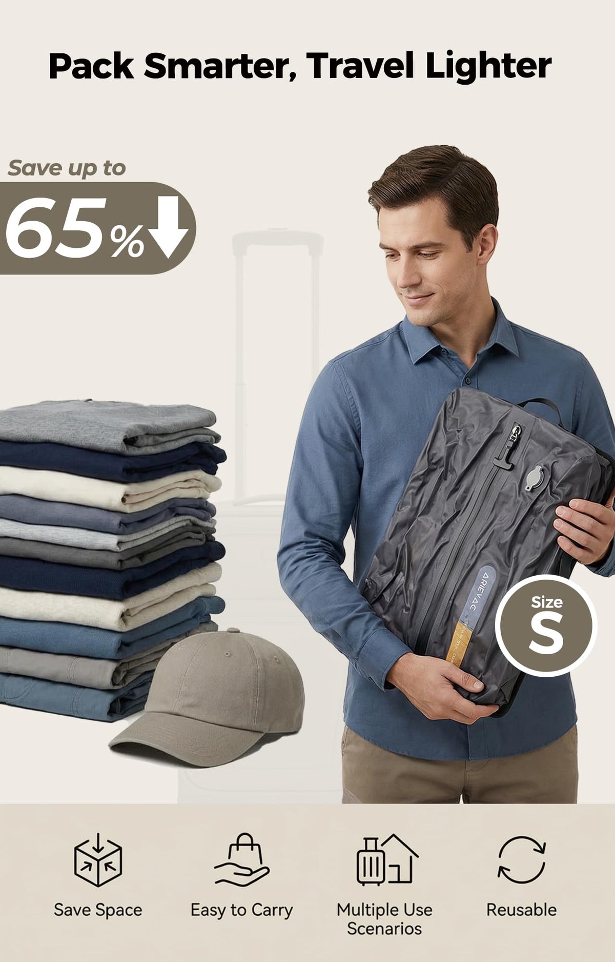 IKYWT upgraded rechargeable pump enables fast, wire-free clothes compression.