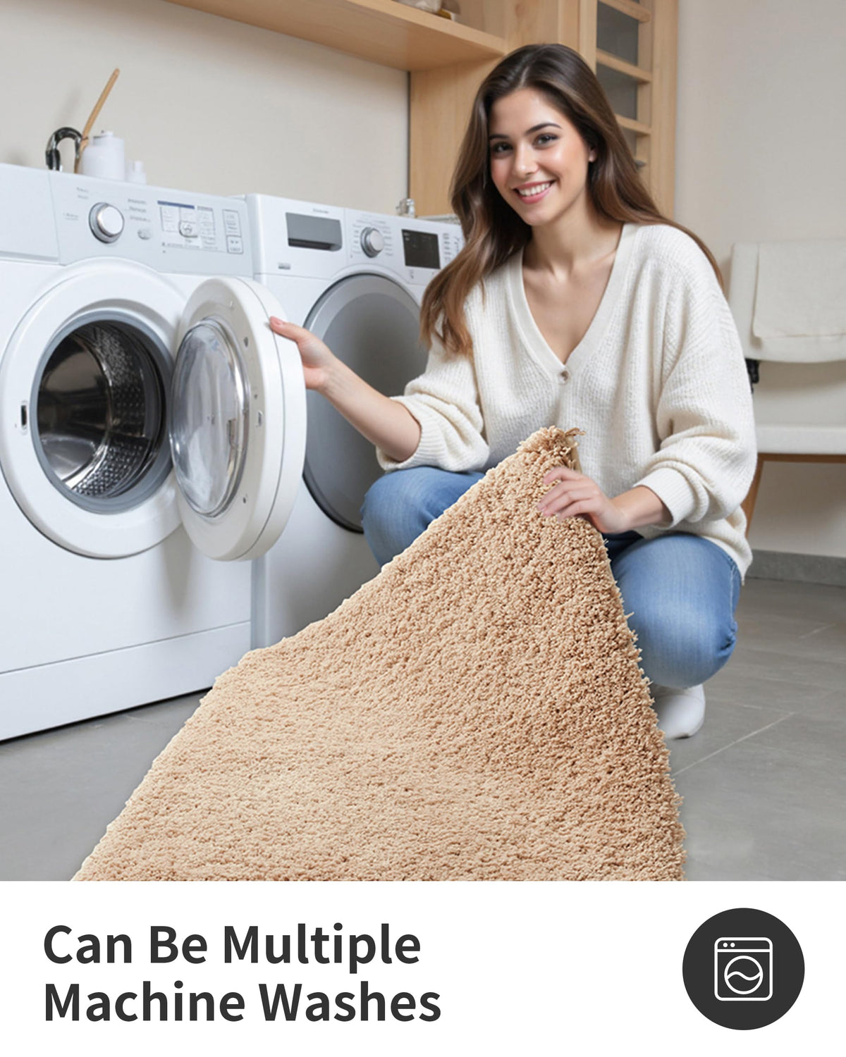 ILANGO beige bath rug foam-layer enhances grip for safer steps