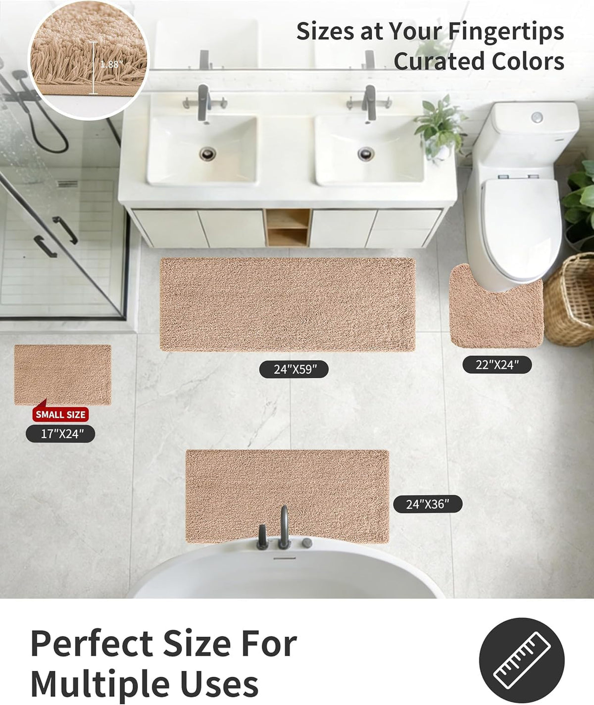 ILANGO beige bath rug non-slip-bottom prevents slips on wet surfaces