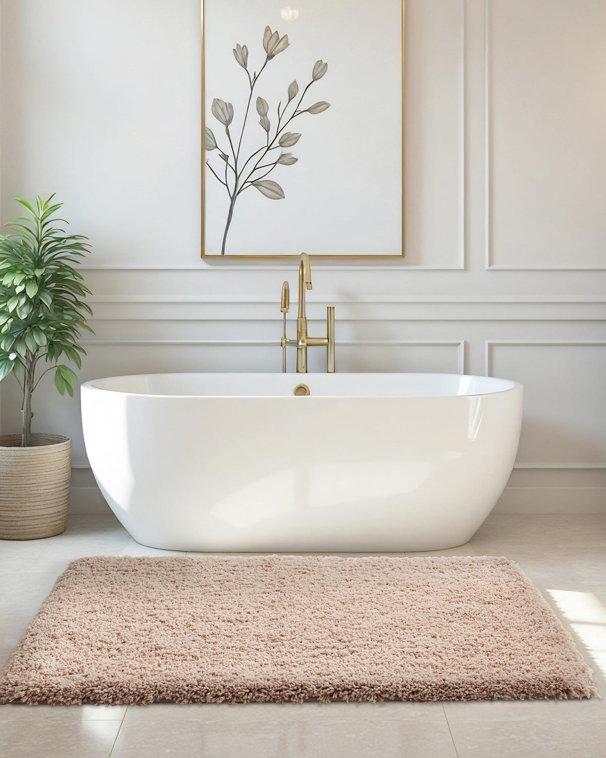 ILANGO beige bath rug pet-friendly plush holds up to daily use