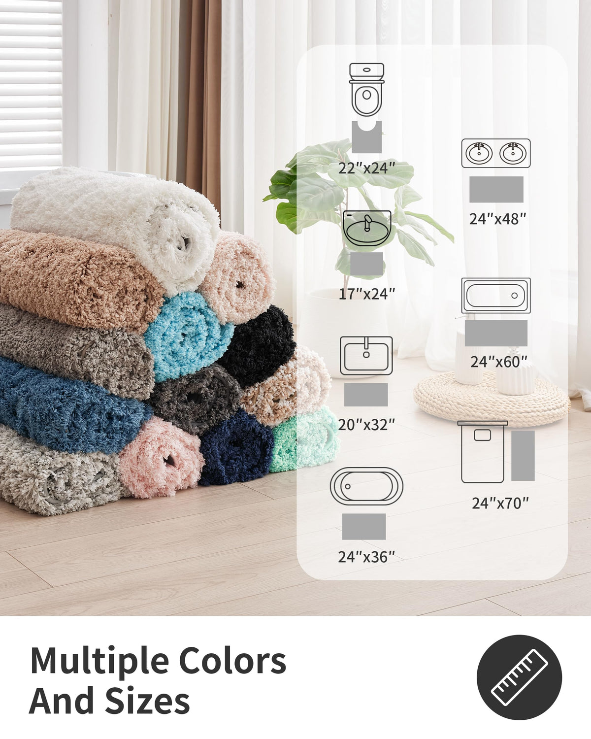 ILANGO full-scene coverage rug suitable for bathrooms, bedrooms, kitchens, and more.