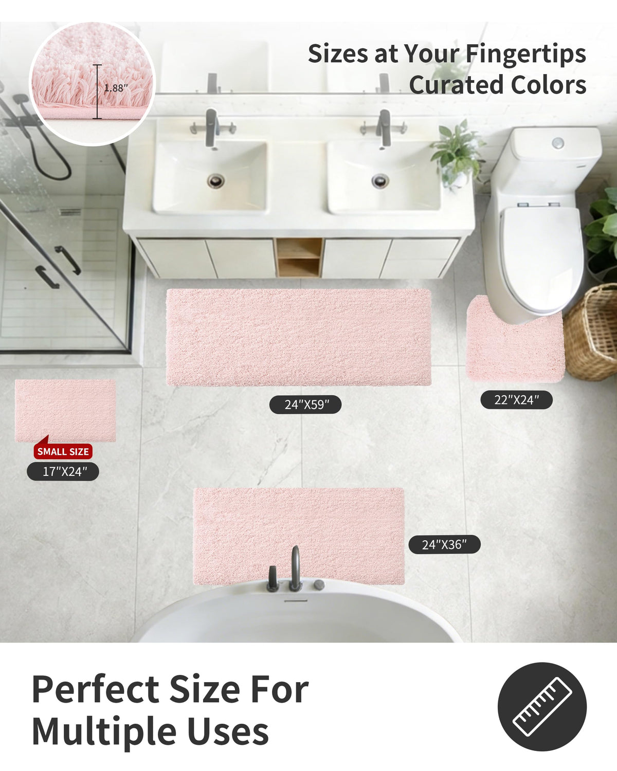 ILANGO pink bath rug 32x20 featuring a non-slip bottom for stable footing