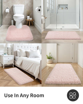 ILANGO pink toilet rug durability highlights thick plush for long-term use.